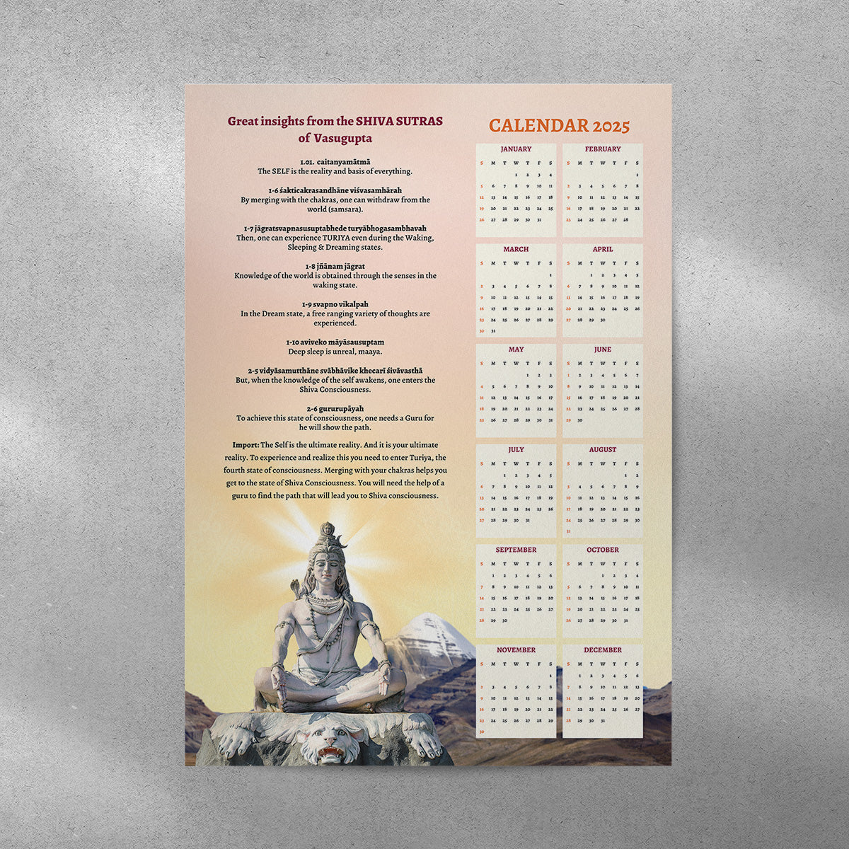 Shiva Sutras Wall Calendar