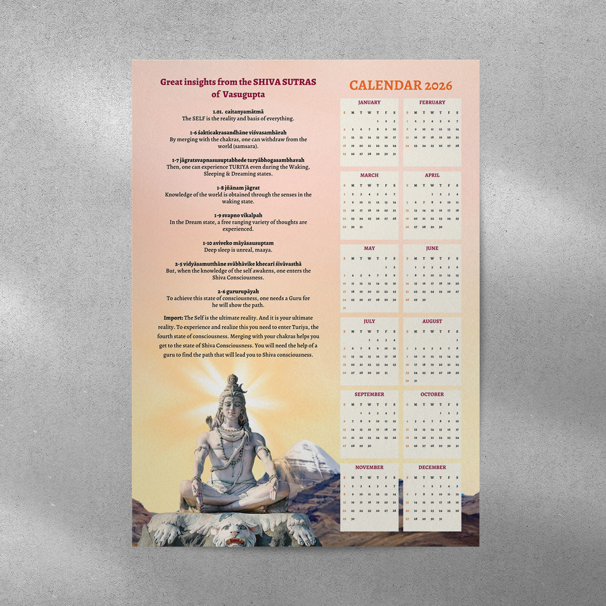 Shiva Sutras Wall Calendar