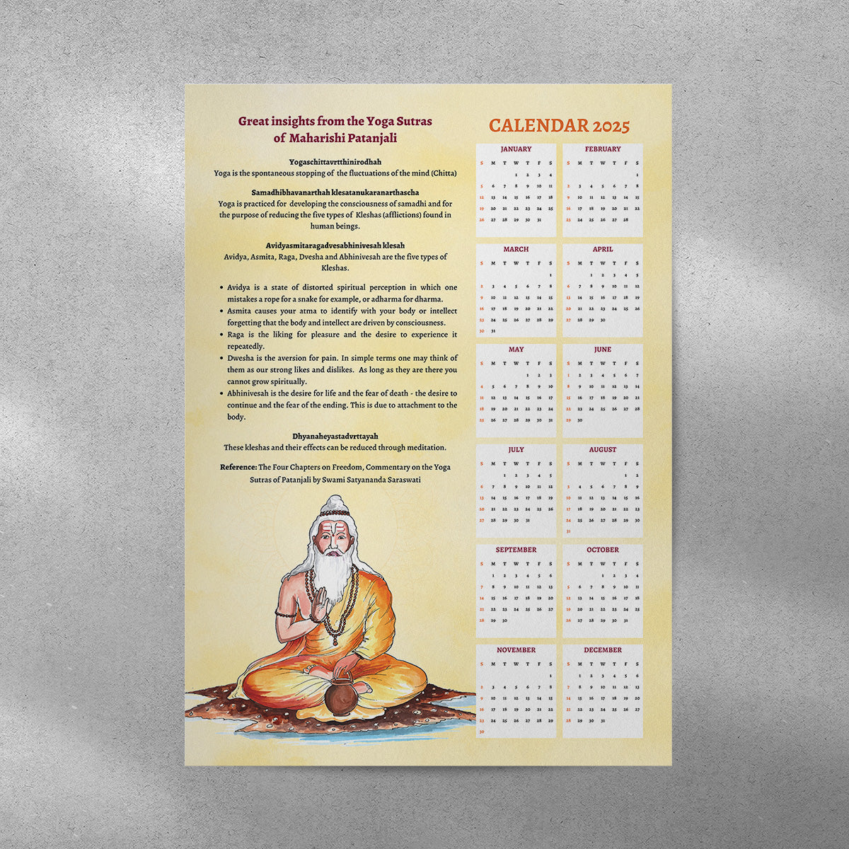 Yoga Sutras Wall Calendar