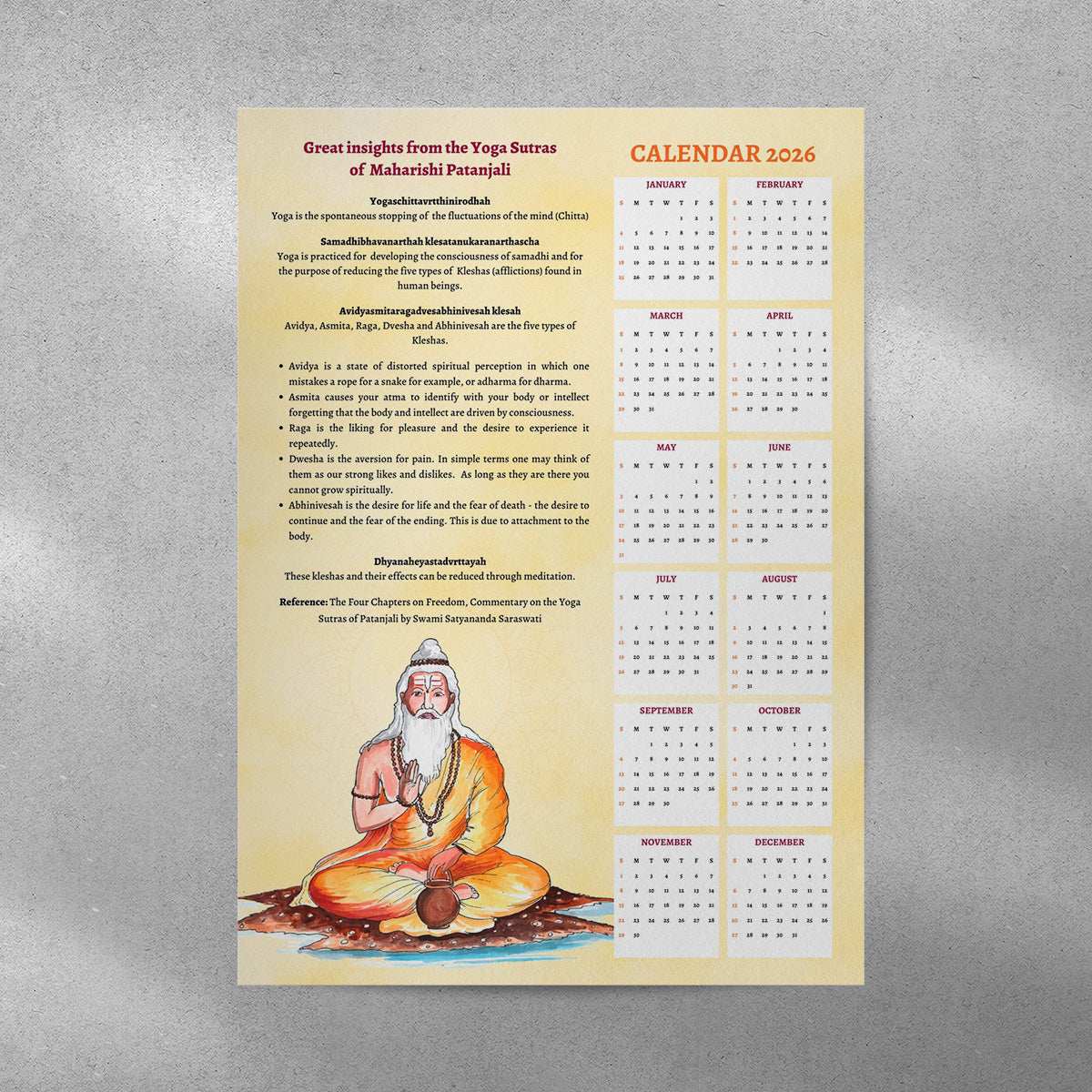 Yoga Sutras Wall Calendar