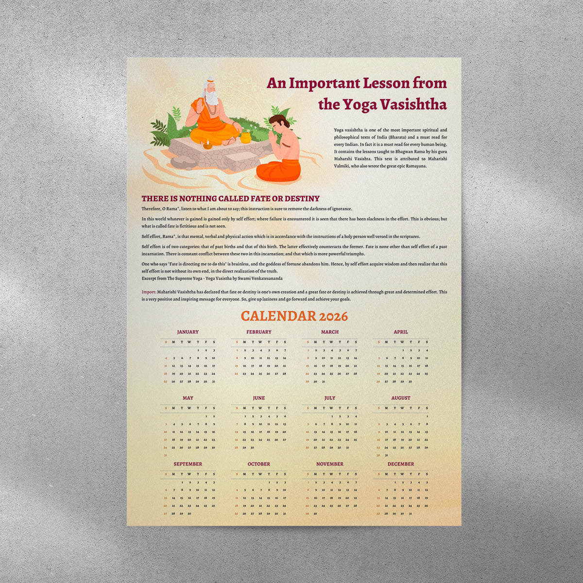 Yoga Vasishtha Wall Calendar